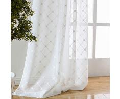 Taisier Home Emboridered Sheer Gardinen 160 cm lang für Wohnzimmer/Schlafzimmer/Kinderzimmer, Set mit 2 Paneelen, durchscheinender Vorhang, modische Stickerei, für Elegante Zimmer 52×63 Plaid