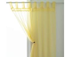 Selectex Leinen Optik Pom Pom Quasten Durchsichtige Gardinen - Schlaufenschal Voile Vorhänge für Wohnzimmer und Schlafzimmer - 2er Set Vorhang Panels 52 x 84 Inch Maisgelb