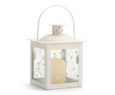 Gifts & Decor Kleine Laterne Weiss Elfenbeinfarben Glas Kerzenhalter