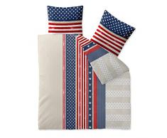 CelinaTex Bettwäsche 3tlg 200x200 Baumwolle Set Kopfkissen Bettbezug ReiÃverschluss atmungsaktiv Bett Garnitur 80x80 Kissen Bezug 5000416 Fashion America weià blau rot