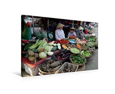 Calvendo Premium Textil-Leinwand 90 cm x 60 cm quer, Obst und GemÃ¼semarkt mit bunter Auswahl | Wandbild, Bild auf Keilrahmen, Fertigbild auf echter Leinwand, Leinwanddruck: Vietnam Menschen Menschen