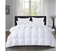 Hobbys Ganzjahresdecke Gänsedaunen Bettdeckeneinlage grau Plissee-Design 100% Baumwolle Bezug daunendicht mit Tabs Gänsefüllung Bettwäsche, Premium Baffle Box King weiß