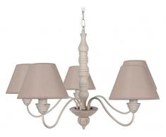 Tosel 20912 Kronleuchter - Kinn, Rohr, Stahlblech, Buchenholz, gekälkt lackiert, AB, E14, 60 W, bräunungsgrau