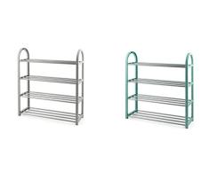 Galileo Casa Schuhregal, 4 Etagen, Aluminium und Kunststoff, 2 Achse, Grau und Grün, offen: L 59 Maße Verschluss: L 65 x B 4 x H 19 cm
