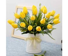YILIYAJIA Künstliche Tulpen Blumen mit Keramik Vase Fake Tulip Brautschmuck Blumensträuße Real Touch Blumen Arrangement für Home Tisch Hochzeit Büro Dekoration Gelb