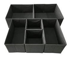 Sodynee SCD6SBL Faltbare Stoff-Aufbewahrungsbox Schrank Kommode Organizer Cube Körbe Behälter Behälter Trennwand mit Schubladen für Unterwäsche, BHs, Socken, Krawatten, Schals, 6er-Pack, Grau