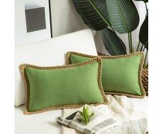 Phantoskop Set von 2 Kissenbezügen mit Leinenbesatz und maßgeschneiderten Kanten, Landhausstil 12 x 20 grün