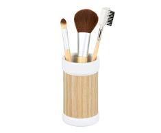 iDesign 90410EU RealWood Keramikbecher für Badezimmer, 6,0452 x 6,0452 x 10,795 cm, weiß/helles Holz, Keramik