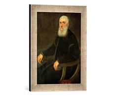 Gerahmtes Bild von Jacopo Robusti Tintoretto Bildnis eines weißbärtigen Mannes im Lehnstuhl, Kunstdruck im hochwertigen handgefertigten Bilder-Rahmen, 30x40 cm, Silber Raya
