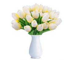 Bomarolan Künstliche Tulpen, holländische Mini-Tulpen, echte Haptik, 24 Stück, für Hochzeit, Dekoration, Heimparty, Party. Art Deco Medium hellgelb