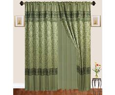 Elegantes Home Fenster Zwei Paneelvorhänge Vorhang Vorhang Vorhang Set mit Volant & Sheer für Wohnzimmer, Schlafzimmer, Esszimmer und Schiebetüren #122 84 Length salbeigrün
