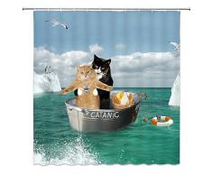 Creative Funny Cat Action Figur Persönlichkeit Einfach und Weiß Dusche Vorhänge 180 cmx180 cm Nicht Moldy Polyester Wasserdicht Badezimmer Vorhang (mit Haken) Modern 70 x 70 inches Multi W4152