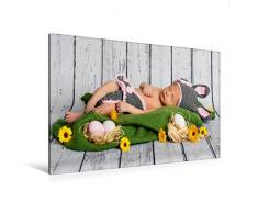 Calvendo Premium Textil-Leinwand 120 cm x 80 cm Quer, Kleiner Osterhase | Wandbild, Bild auf Keilrahmen, Fertigbild auf Echter Leinwand, Leinwanddruck: Ein - Hallo Leben Menschen Menschen