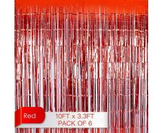 ZOOYOO Folien-Vorhänge, Lametta-Hintergrund, Metallic-Foto-Birne, Lametta, Tür-Vorhänge für Party-Dekoration, 3 m x 1 m, 6 Stück rot