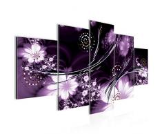 Bilder Abstrakt Blumen Wandbild 200 x 100 cm Vlies - Leinwand Bild XXL Format Wandbilder Wohnzimmer Wohnung Deko Kunstdrucke Violett 5 Teilig - MADE IN GERMANY - Fertig zum Aufhängen 102451a
