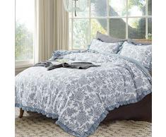 GOONE Bettwäsche-Set mit 1 dünnen Schmusetuch und 2 Schonbezügen, atmungsaktiv, weich, leicht, gesunde Daunen, Alternative Füllung mit bedrucktem Muster King Floral Blue