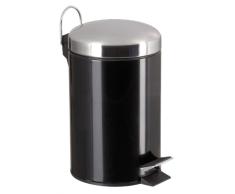 SANWOOD schwarz Treteimer, Bad-Abfalleimer 3 Liter mit Griff, Kosmetikeimer aus pulverbeschichtetem Stahl mit Edelstahl Deckel, Metall, 22 x 17 x 24 cm