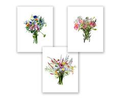 AtoZStudio A71 Botanical Prints – Set mit 3 Blumen-Wanddekorationen // Wildblumen Aquarell Gemälde // Heimdekoration // Wohnzimmer Schlafzimmer Badezimmer Kinderzimmer Artwork (8x10)