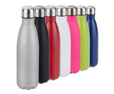 Relaxdays Trinkflasche Edelstahl, auslaufsicher, für Kalt- & Heißgetränke, Vakuum Isolierflasche 500 ml, Outdoor, silber