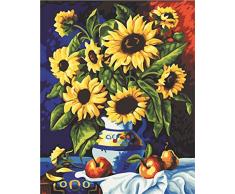 Diamond Painting Set Vollbedeckung Bild 30 x 40 Diamant Malerei Stickerei Handarbeit Basteln Mosaik Steine Blumen Korb Flieder (Sonnenblumen)