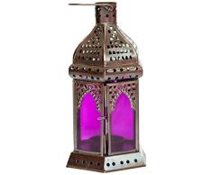Insideretail 100022-PURPLE-2 Marokkanischen Stil Laterne mit einem kupfer Antik Finish, 11 x 10 x 19 cm, 2-er Set, lila Glas