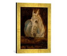 Gerahmtes Bild von Henri de Toulouse-Lautrec Toulouse-Lautrec, Das weiße Pferd GAZ, Kunstdruck im hochwertigen handgefertigten Bilder-Rahmen, 30x40 cm, Gold Raya