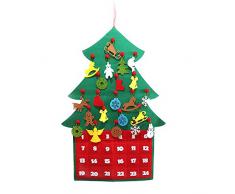 ZKer Countdown Adventskalender in Weihnachtsbaum-Form, 24 Tage, Countdown bis Weihnachten, Adventskalender, Filz, zum Aufhängen, mit Taschen, Weihnachten, Neujahr, Wanddekoration