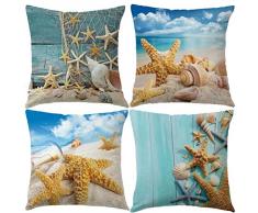 7COLORROOM 7 Colorroom Kissenbezüge aus Baumwollleinen, quadratisch, für Sofas, Couch und Bett. Starfish