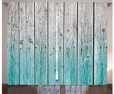 T&H Home Rustikale Vorhänge aus Holz mit Digital-Tönen Effekt Landhaus Kunst Bild Optik Halbfenster Vorhänge für Schlafzimmer Wohnzimmer 2 Paneel-Set Vorhänge 137,2 cm B x 99,1 cm L – Blaugrün