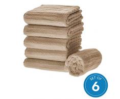 iDesign 6er-Set Handtücher, kleines Handtuch mit Streifenstruktur aus Baumwolle, weiches und saugfähiges Handtuch Set mit Aufhänger für Waschbecken und Gäste-WC, beige