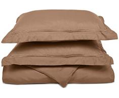 Superior - Superweiches, leichtgewichtiges/knitterfestes Bettbezugsset mit 2 gestickten Linien auf Kopfkissenbezügen mit Stehsaum in einer Geschenkbox, 229 x 234 cm, 100 % gebürstete Mikrofaser, graubraun