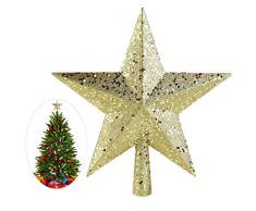 AKOAK Weihnachtsbaumspitze, 15 cm, dreidimensionaler Stern mit fünfzackigem Stern, für Weihnachtsbaum-Dekoration im Innenbereich, Party-Dekoration Gold
