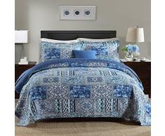 Newlake Tagesdecke aus Baumwolle, wendbar, Patchwork-Decke, blau, klassisches Bohemian-Muster Twin Blau klassisches Bohemian-Muster