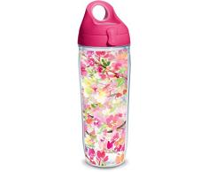 Tervis 1335152 Yao Cheng – Sakura Floral Isolierbecher mit Wrap und Passion Pink Deckel, 680 ml, transparent