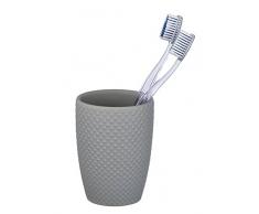 WENKO Zahnputzbecher Punto - Zahnbürstenhalter für Zahnbürste und Zahnpasta, Keramik, 8 x 11 x 8 cm, grau