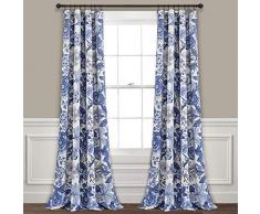 Lush Decor Sydney Vorhänge, dunklend, für Wohnzimmer, Esszimmer, Schlafzimmer, 228 cm lang x 132 cm breit, Marineblau/Weiß