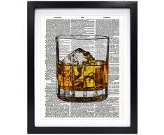 Susie Arts V185 Kunstdruck, ungerahmt, Whisky-Glas, Einzug, Geschenk, Schlafzimmer, Wanddekoration, Upcycled Vintage Wörterbuch-Kunstdruck, Buchkunst, Kunstdruck, Heimdekoration, Wandkunst