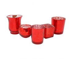 Just Artefakts Teelichthalter, Quecksilberglas, Verschiedene Größen, 5 Stück rot