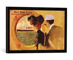 Gerahmtes Bild von English School Poster Advertising The Red Star Line from Antwerp to New York via Dover, Kunstdruck im hochwertigen handgefertigten Bilder-Rahmen, 60x40 cm, Schwarz matt