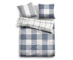 TOM TAILOR 0009886 Flanell Bettwäsche Garnitur mit Kopfkissenbezug (Baumwolle) 1x 200x200 cm + 2X 80x80 cm, Indigoblau