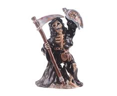 Blue Sky Teelichthalter, Keramik, 17,8 x 14 x 26 cm, Halloween-Sensenmann und Uhr, Teelichthalter