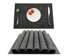 KOKAKO Platzsets für Esstisch, hitzebeständig, rutschfest, waschbar, PVC, Küchentischuntersetzer, 6 Stück (schwarz-braun)