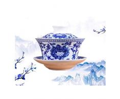 Jingdezhen Lotus Design Chinesischer Gaiwan traditionellen chinesischen Teaware China Traditionelle Chinesische Teeschale Gaiwan blau und weiß Porzellan groß Kungfu Teetasse von delifur (350 ml)