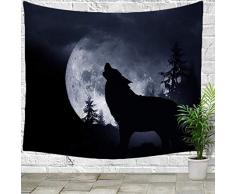 FELENIW Felenow Wandteppich, Vollmond-Nacht, wildes Tier Wolf heulend im Wald, Wandbehang, Decke, Dekoration, Tisch, Schlafzimmer, Wohnzimmer 60x50 inches 1