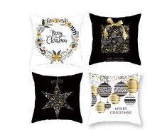 Kissenbezug mit 4 Kissenbezügen, Halloween, Weihnachten, Erntedankfest, Geschenk, Kissenbezug, Baumwoll-Leinen, Heimdekoration, 45,7 x 45,7 cm, für Herbstthema, Bauernhaus Dekorationen Schwarzes Geschenk für Weihnachten