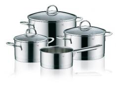 Kela 10989 Kochtopf-Set, 4tlg., 3 Glasdeckel, Induktionsgeeignet, Edelstahl, Matt, 1,5/ 2,0/ 3,5 / 6,0 l Riga
