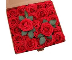 Shine-co Beleuchtung, künstliche Rosen, 25 Stück, echte Haptik, künstliche Rosen aus Schaumstoff, für DIY Hochzeit, Blumenstrauß, Party, Jahrestag, Arrangement Dekoration rot
