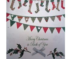 WHITE COTTON CARDS X32 Weihnachtskarte, englische Aufschrift Merry Christmas to Both of You, handgefertigt, mit Wimpel-Motiv, Weiß