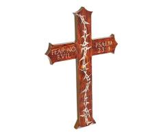 Spirit & Truth Wandtafel mit Dornkreuz Fear No Evil, mit tiefem Waschbecken, gebrannte Kanten, Kratzfest, Antik-Optik