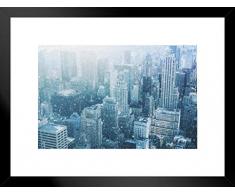 Poster Foundry Snow Falling New York City Aerial Skyline Foto 26x20 inches Matted Framed Poster